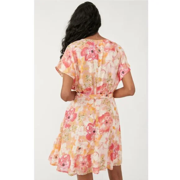 Free People Floral Freddy Tie Mini Dress - Size Large - Soft Chiffon Girly EUC - Picture 2 of 7